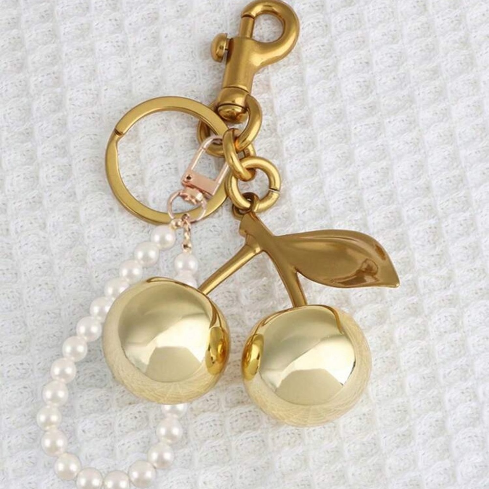 Gold and White Bag Charm with Pearl Accents - Picture 5 of 6